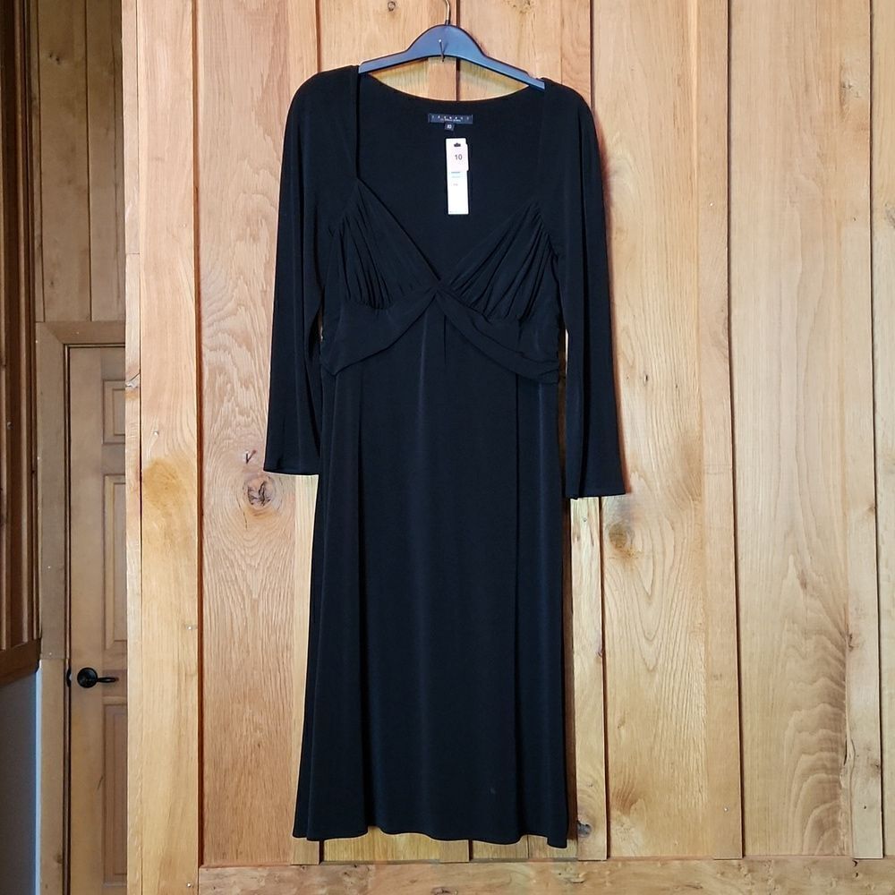 Laundry Shelli Segal V-neck Formal Cocktail Party Midi Dress, Size 10, Black